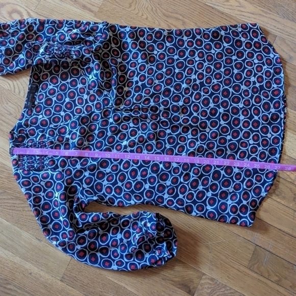 The Limited Medium Blue, Red & White Abstract‎ Sheer Tunic Blouse - Picture 11 of 12